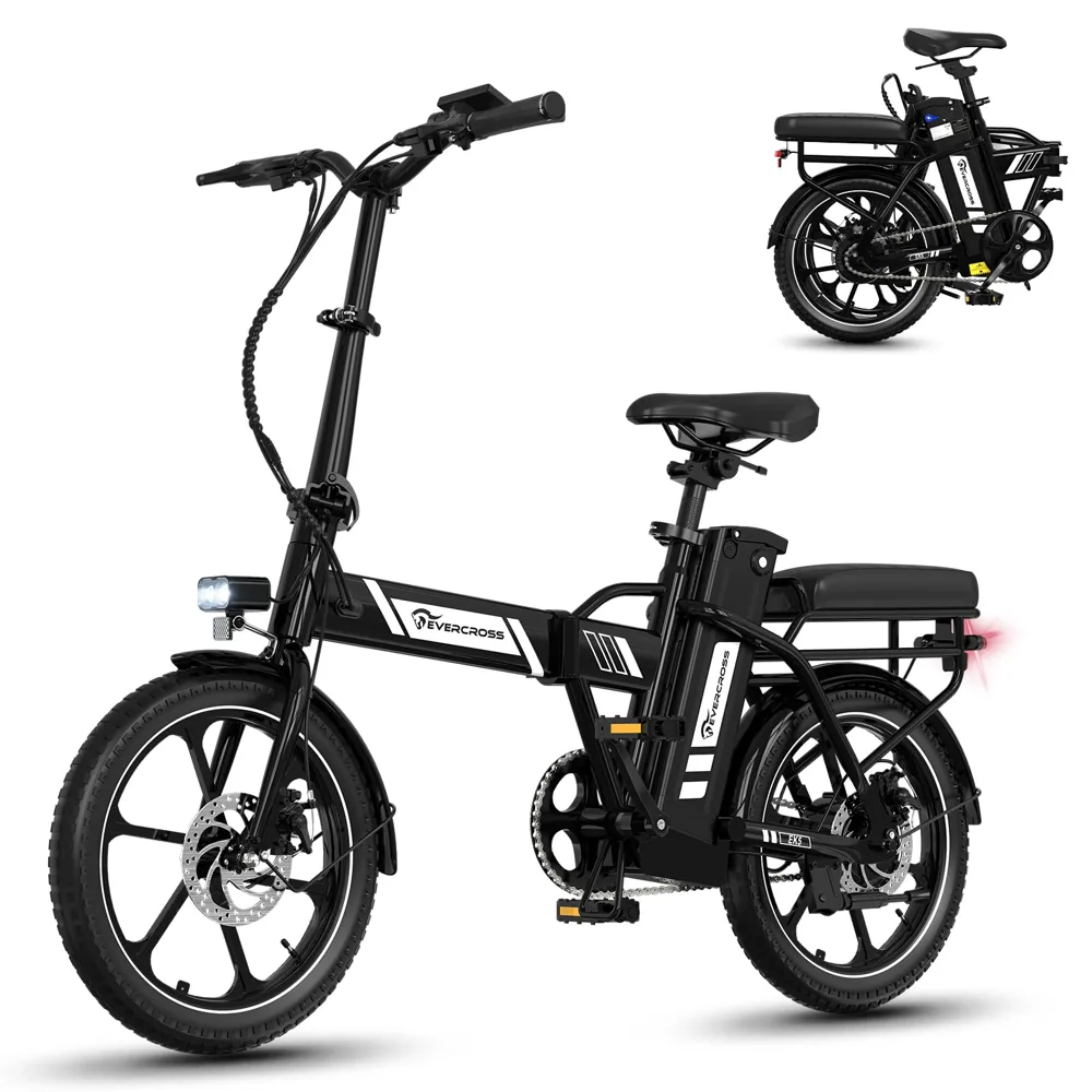 EVERCROSS Bicicleta Eléctrica para Adultos, 16"/20" Neumático Gordo Bici Eléctrica, Motor de 250W, hasta 25KM/H, 36V/48V Batería Extraíble Bicicleta de Montaña, Nieve Montaña Ebike