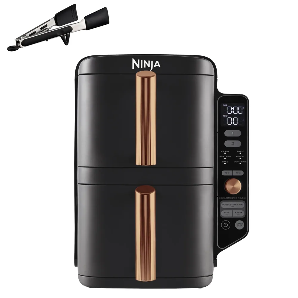 Ninja Double Stack XL, Freidora de Aire de Doble Cajón, 9,5L, Negro/Cobre