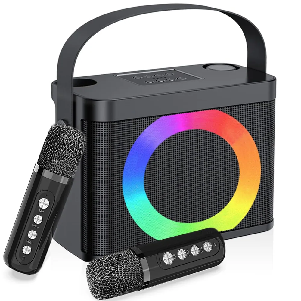 Karaoke 2 microfonos inalambricos,Altavoz Bluetooth Karaoke portátil