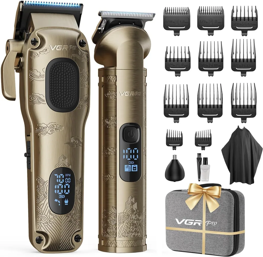 VGRPRO Kit Maquina de Cortar Pelo Hombre Profesional y Trimmer, Con Estuche